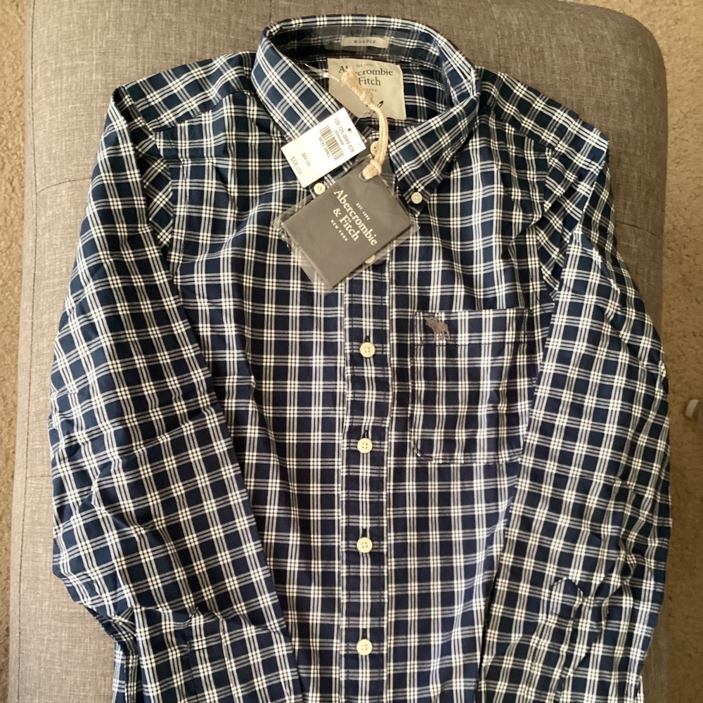 NWT Abercrombie & Fitch men’s muscle long sleeve plaid button down shirt
